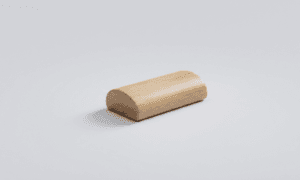 밝은 배경 위에 놓인 찜질방용 나무 베개(목침) 3D 미니멀 일러스트