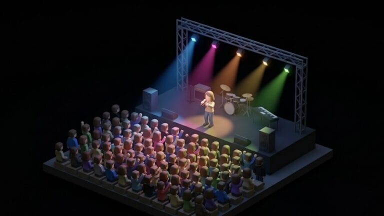 야외 공연장에서 가수가 노래하는 가운데 많은 관객 속에서 한 남성이 여성에게 부적절하게 밀착하는 장면