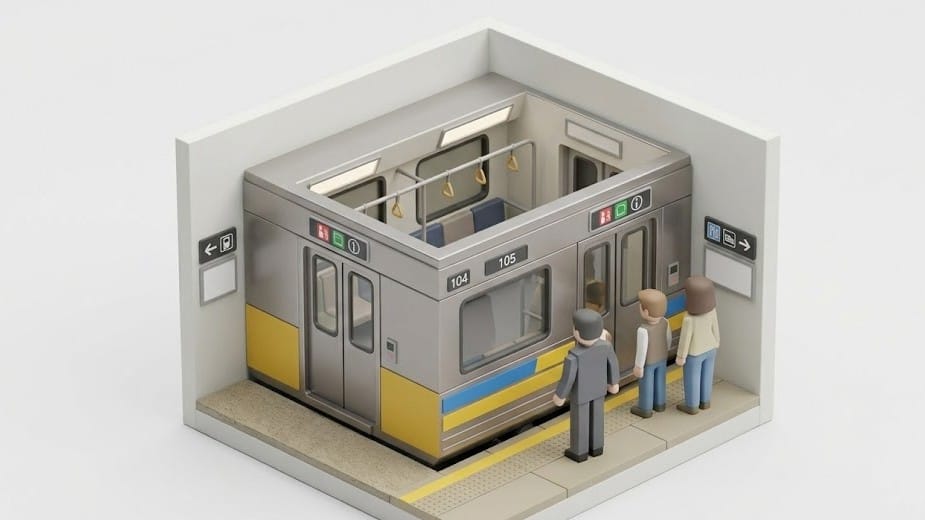 도시 철로 위에 정차하거나 이동 중인 지하철 전동차의 외관 장면