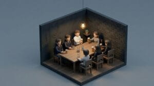 술잔이 놓인 테이블에서 3대3 소개팅을 하는 남녀 미니멀 일러스트 이미지