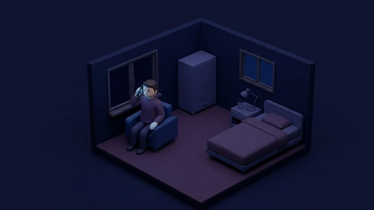 안마시술소 업주에게 전화를 걸어 탕치기 공갈을 하는 장면을 상징적으로 표현한 일러스트