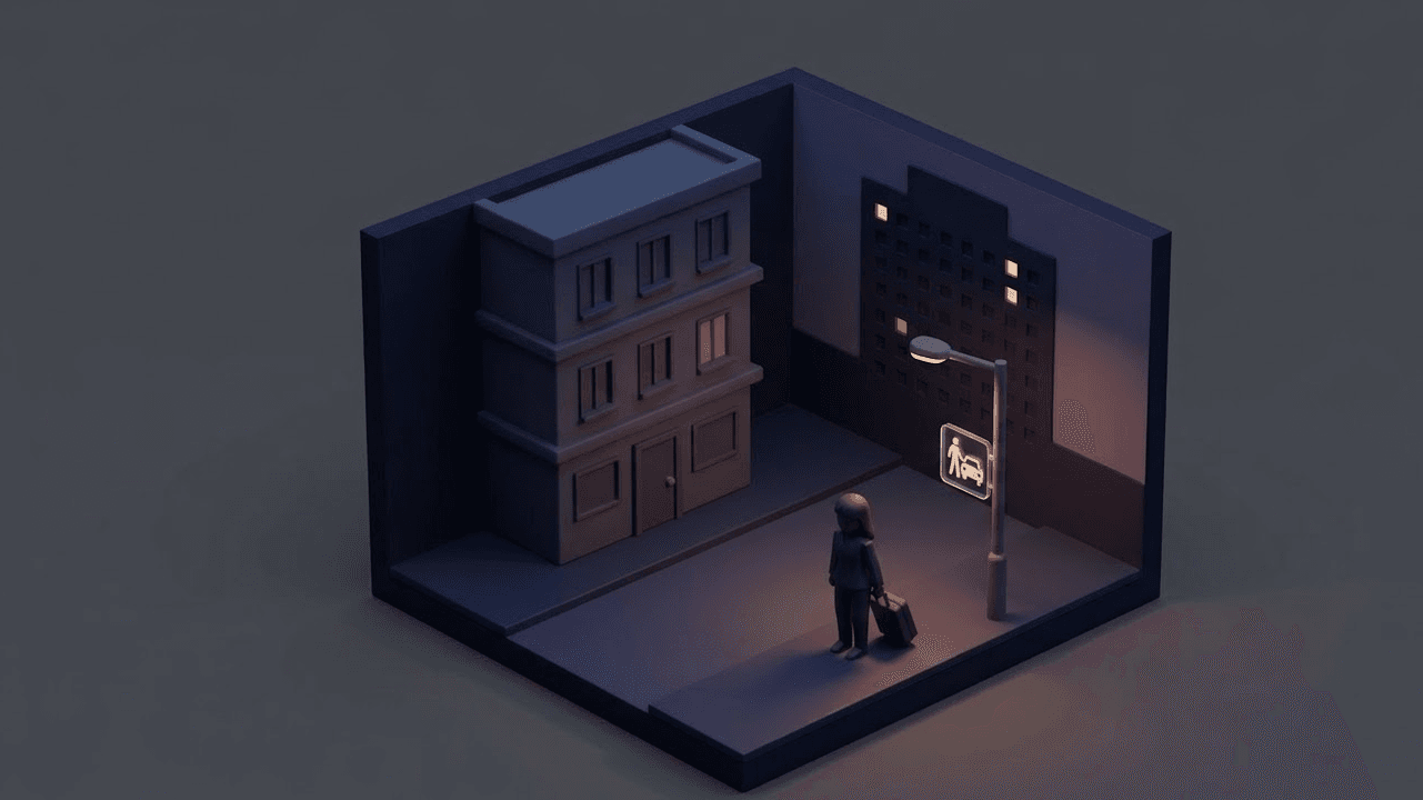 의정부 태국 마사지 출장과 안마방을 함께 운영하는 모습을 상징적으로 표현한 야간 도심 건물 일러스트