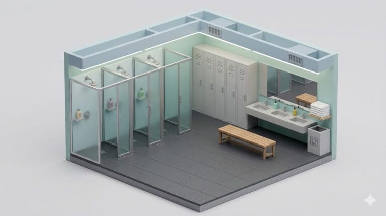 회사 샤워실 내부를 표현한 미니멀 일러스트 이미지